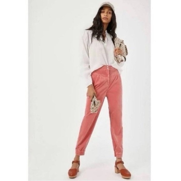 Anthropologie Kalea Pleated Corduroy Jogger Pants Pink - Picture 2 of 9